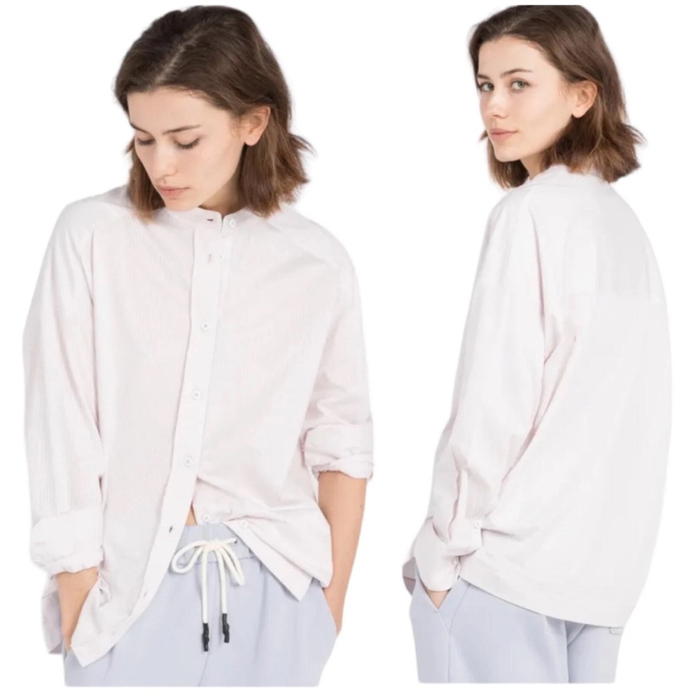 MaxMara Light Pink Edmea Button‎ Down Blouse Medium Striped Mandarin Collar NEW